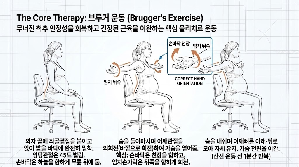 임산부 허리 통증 완화를 위한 브루거 운동 자세